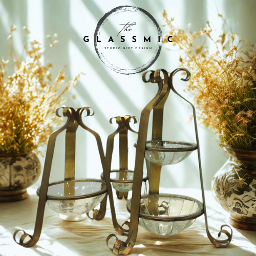 Glass Bowls with Metal Stands